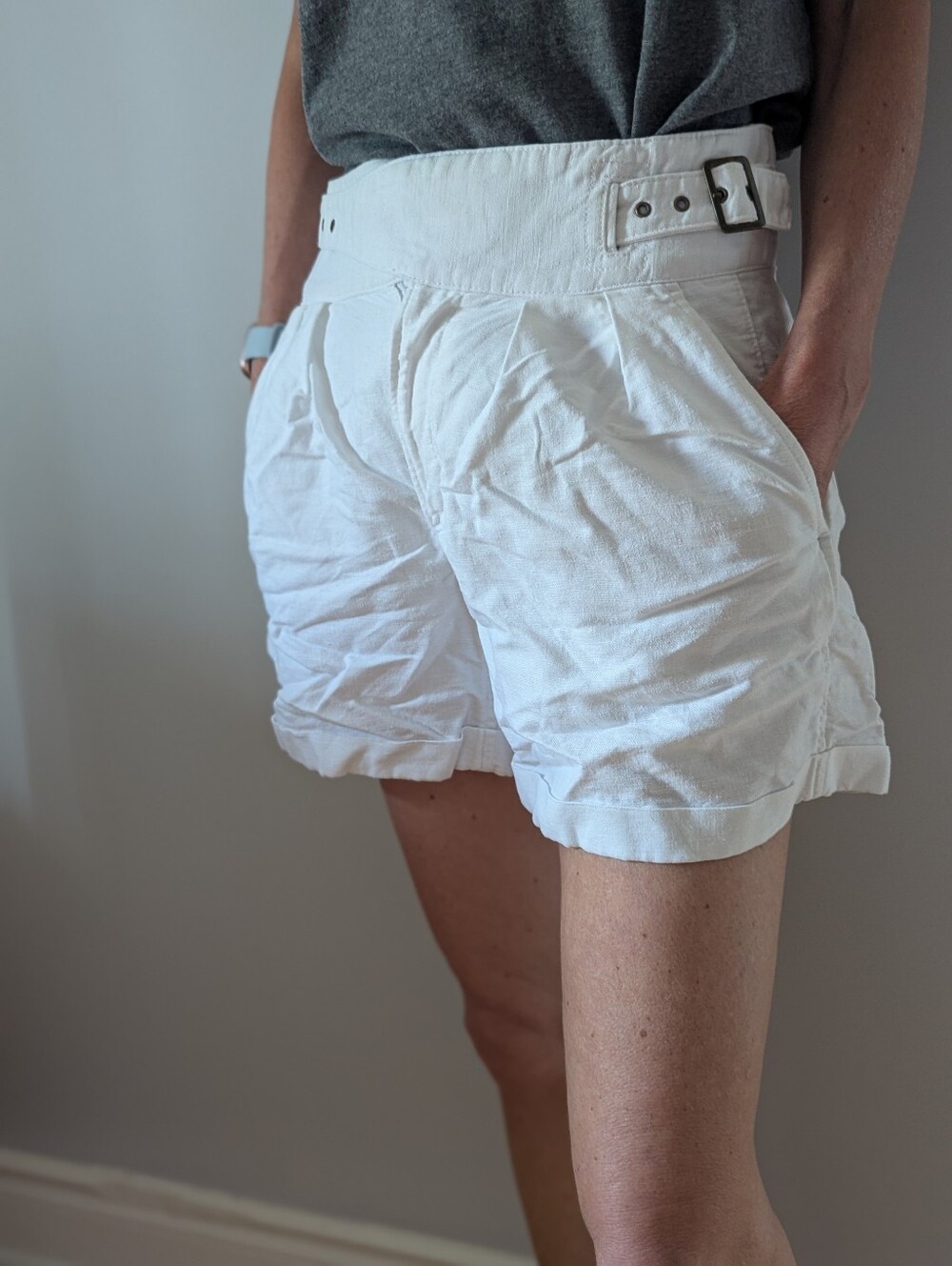 Banana Republic White High-Rise Belted Linen-Blend Shorts